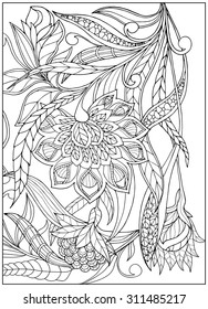 Coloring page with vintage flowers pattern