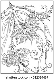 Coloring page with vintage flowers pattern