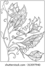 Coloring page with vintage flowers pattern