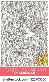 Coloring page with vintage flowers pattern in stained-glass window style