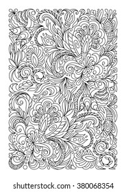 Coloring page with vintage flowers pattern