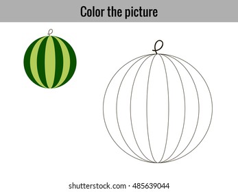 Coloring page with watermelon. Educational games for children. Vector. EPS 10.