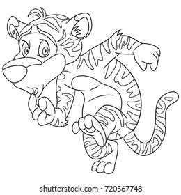 Coloring page of wild tiger. Coloring book design for kids and children.