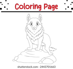 Coloring page wolf stands rock for kids