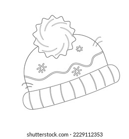 Coloring page. Women knitted hat autumn winter. Vector illustration. Elements for coloring, printing, design illustrations in the style of outline