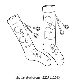 Coloring page. Women socks, knee socks autumn winter. Vector illustration. Elements for coloring, printing, design illustrations in the style of outline