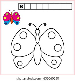 Coloring page and write the word in grid cells. Worksheet for preschool kids. educational game for children - vector. 