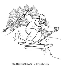 Coloring Page of Yeti playing Ski