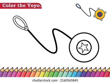 Coloring page for Yoyo vector illustration. 
Kindergarten children Coloring pages activity worksheet with cute Yoyo cartoon. 
Yoyo isolated on white background for color books.