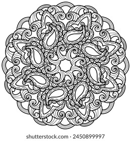 Coloring page-374, hand drawn, vector. Mandala 317, ethnic, swirl pattern, object isolated on white background.