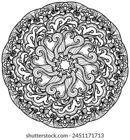 Farbblatt-375, handgezeichnet, Vektorgrafik. Mandala 318, ethnisch, wirbel Muster, Objekt isoliert auf weißem Hintergrund.