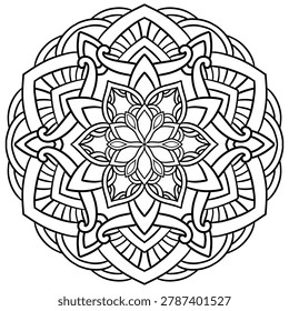 Coloring page-458, hand drawn, vector. Mandala 399, ethnic, swirl pattern, object isolated on white background.