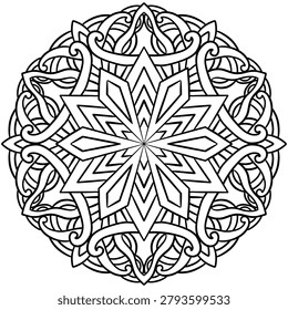 Coloring page-465, hand drawn, vector. Mandala 406, ethnic, swirl pattern, object isolated on white background.