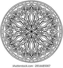 Coloring page-485, hand drawn, vector. Mandala 426, ethnic, swirl pattern, object isolated on white background.
