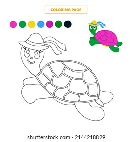 Coloring page.Color cute cartoon turtle. 