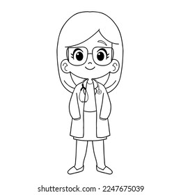 Coloring page,doctor cartoon vector illustration isolated on white background.