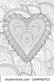 Coloring pages for adult with beautifull patterned heart for Valentine's Day