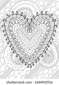 Coloring pages for adult with beautifull patterned heart for Valentine's Day