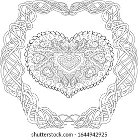 Coloring pages for adult with beautifull patterned heart for Valentine's Day