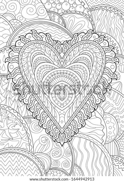 coloring pages adult beautifull patterned heart stock vector