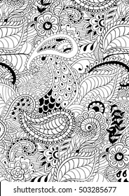 Coloring pages for adults. Abstract vector illustration. Invitation card template. Doodle black and white background. Can be use for banner, flyer, greeting card, wedding.