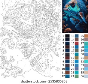 dibujos para colorear para adultos, niveles principiantes ilustración de peces