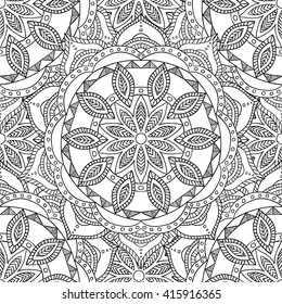 Coloring pages for adults. Coloring book.Decorative hand drawn doodle,zentangle nature ornamental mandala vector sketchy seamless pattern.Islam,Arabic,Indian,turkish, pakistan, chinese, ottoman motifs