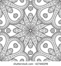 Coloring pages for adults. Coloring book.Decorative hand drawn doodle nature ornamental mandala vector sketchy zentangle seamless pattern.Islam,Arabic,Indian, turkish, pakistan, chinese,ottoman motifs