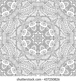 Coloring pages for adults. Coloring book.Decorative hand drawn doodle nature ornamental mandala vector sketchy zentangle seamless pattern.Islam, Arabic,Indian,turkish, pakistan, chinese,ottoman motifs