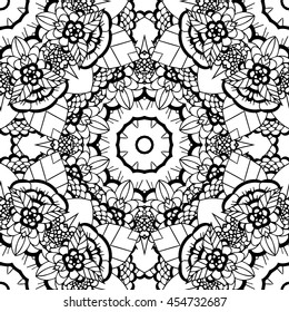 Coloring pages for adults. Coloring book.Decorative hand drawn doodle nature ornamental mandala vector sketchy seamless pattern.Islam, Arabic,Indian,turkish, pakistan, chinese,ottoman motifs