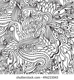 Coloring pages for adults. Coloring book.Decorative hand drawn doodle nature ornamental curl vector sketchy seamless pattern