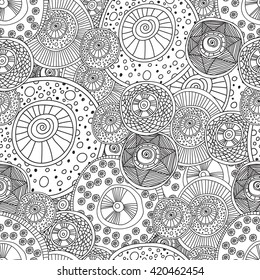 Coloring pages for adults coloring book.Seamless black and white abstract pattern with circle.Ornate zentangle textur ewith abstract geometry.can be used for wallpaper,web page background