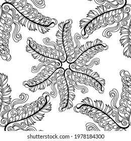 Coloring pages for adults and children . Floral elements. Square doodle flower pattern. Vector black and white drawing.