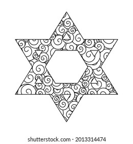  Coloring pages for adults. Doodle anti-stress Vector illustrarion. A hand-drawn six-pointed star.