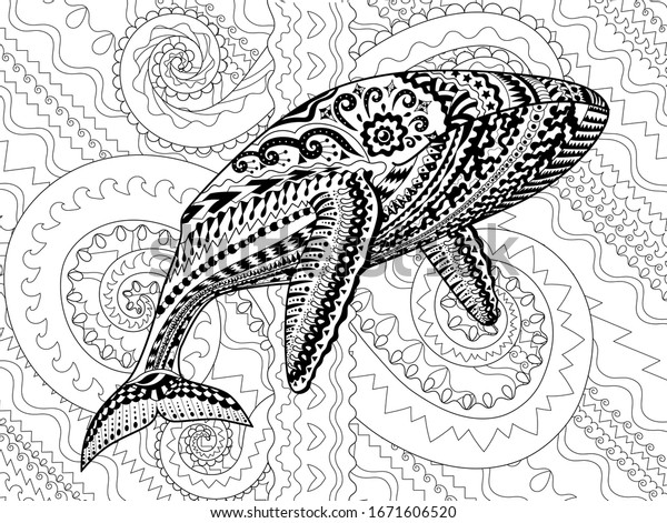 Coloring Pages Adults Humpback Whale Antistress Stock Vector (Royalty ...