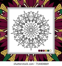 coloring pages for adults, mandala for relaxation, art meditation, Hand-Drawn Henna Ethnic Mandala. Anti-stress therapy pattern.