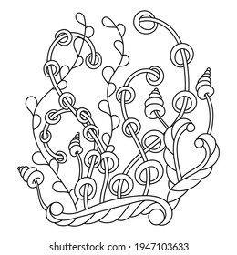 Coloring pages for adults and older children . Fantastic plants and doodle elements. Hand-drawn vector composition for coloring book.