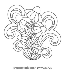 Coloring pages for adults and older children . Fantastic plants and doodle elements. Hand-drawn vector coloring book.