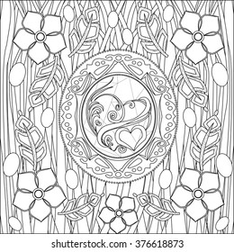 coloring pages for adults picture, love and flower, black and white