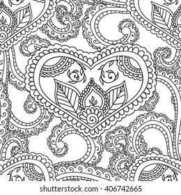 Coloring pages for adults. Seamless pattern.Henna Mehndi Doodles,zentangle abstract Floral Paisley Design Elements, Mandala,Vector Illustration,Arabic, Indian, turkish, pakistan,chinese,ottoman motifs