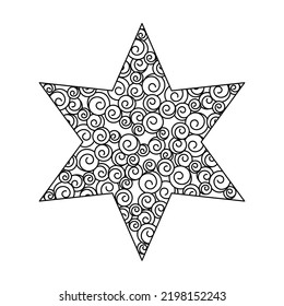 Coloring pages for adults. Six pointed star. Doodle anti-stress Hand-drawn Vector illustration.