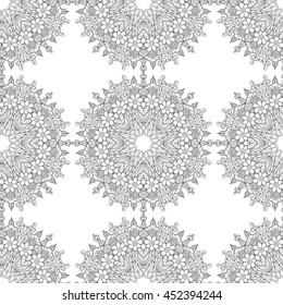 Coloring pages for adults.Coloring book.Decorative hand drawn doodle nature ornamental mandala vector sketchy zentangle seamless pattern.Islam,Arabic,Indian, turkish, pakistan, chinese, ottoman motifs