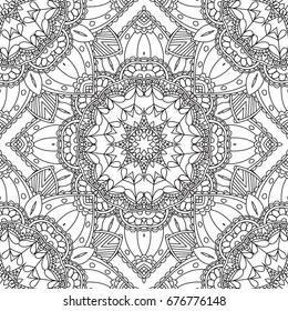 Coloring pages for adults.Decorative hand drawn doodle nature ornamental curl vector sketchy seamless pattern.