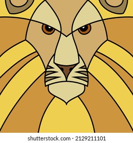 Coloring pages. Animals. Angry lion face colored - vector illustration
