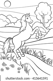 Coloring Pages Animals Cute Horse Jumps Stock Vector (Royalty Free ...