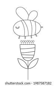 Coloring Pages Of Animals For Kids Printable Worksheet. Bee Flower Vector Clipart