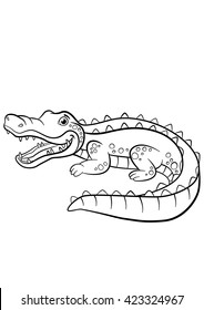 Coloring pages. Animals. Little cute alligator smiles.