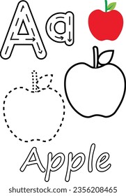 Coloring pages of apples and the letter A. Suitable for use in children's coloring books as well as media for the introduction of the letter A as well as apples with the coloring method.