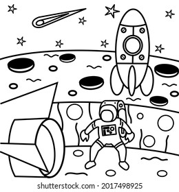 coloring pages for astronaut activities in outer space, simple and attractive design
