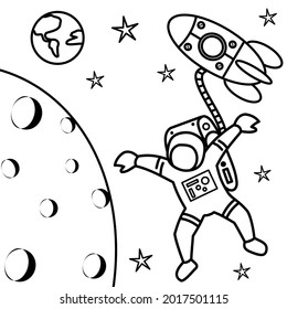 coloring pages for astronaut activities in outer space, simple and attractive design